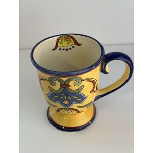 Maxcera Yellow Blue Talavera Cup Mug Pedestal Ceramic Pottery Large